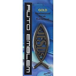 Jesus Fish Auto Sticker - LARGE Gold