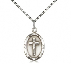 Oval Crucifix Pendant - Sterling Silver