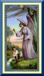 Angel with Boy Holy Card