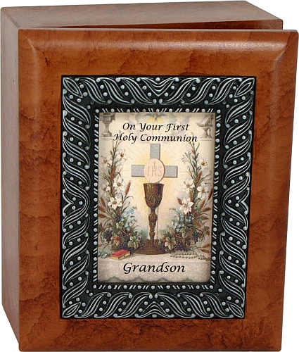 Blue Enamel First Communion Keepsake Box With Blue Rosary