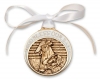 White Crib Medal - Angel with Baby in Manger - Gold with Ribbon - Personalize